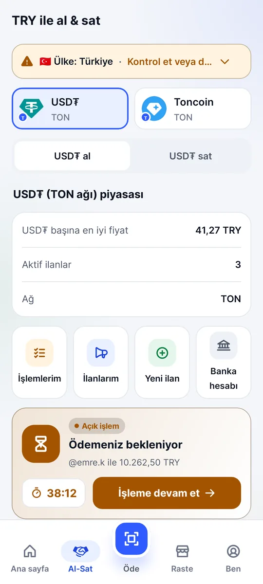TL ile al-sat ekranı: en iyi fiyat, aktif ilanlar ve açık bir işlemle USDT piyasası